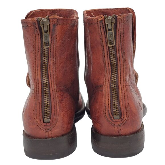 Frye "Phillip" Boot Womens size 5.5 Brown Leather Military Style Zip Ankle Boots - Picture 4 of 13
